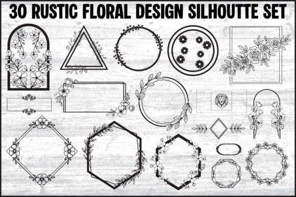 30 Rustic Floral Frame Silhouette Bundle