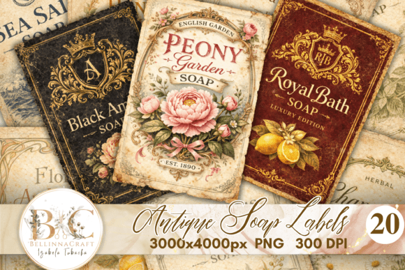 Antique Soap Label Bundle PNG: Vintage Design