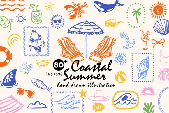 Coastal Summer Beach Illustration: Elevating Modern Design with Hand-Drawn Coastal Charm