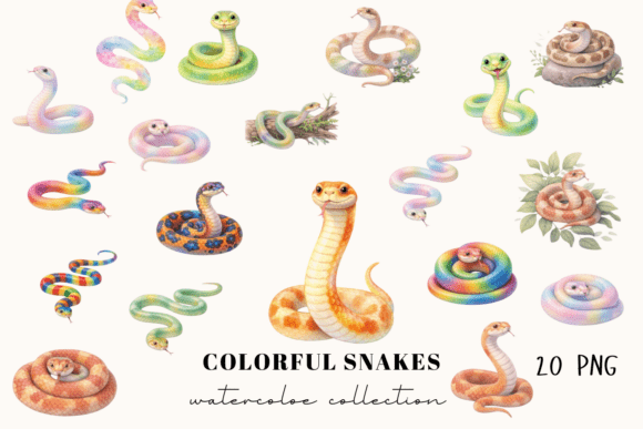 Colorful Snake Watercolor Clipart: A Whimsical Addition to Modern Creative Projects