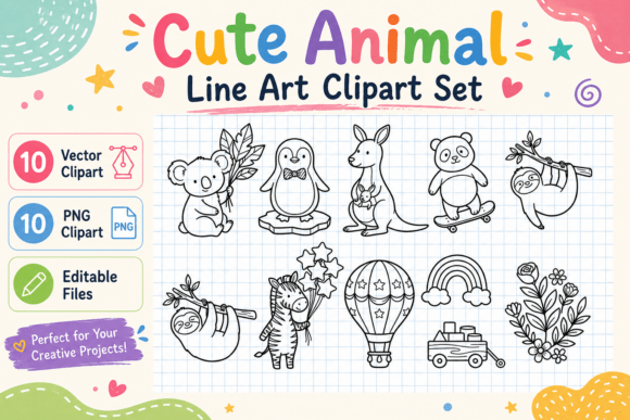 Cute Animal Line Art Clipart Set: A Strategic Asset for Visual Branding and Creative Efficiency