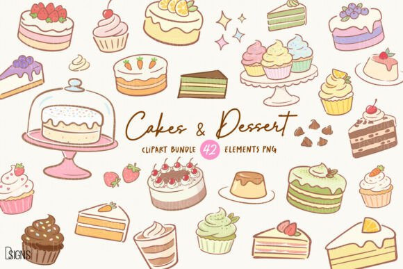 Cute Cakes Dessert Clipart Bundle PNG: Elevating Digital Design with Hand-Drawn Charm