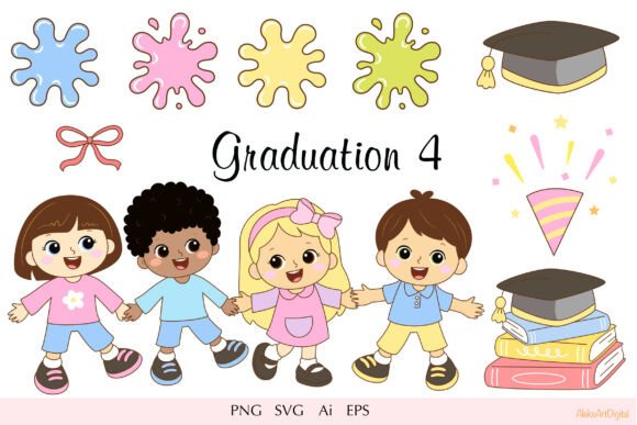 Cute Graduation Kids Clipart - Kawaii