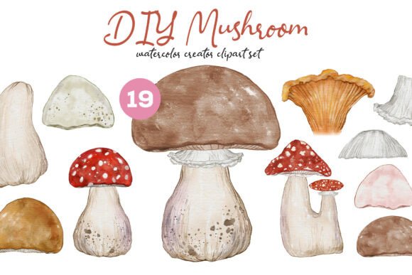 DIY Mushroom Watercolor Clipart Kit: Build Your Own Enchanted Woodland World