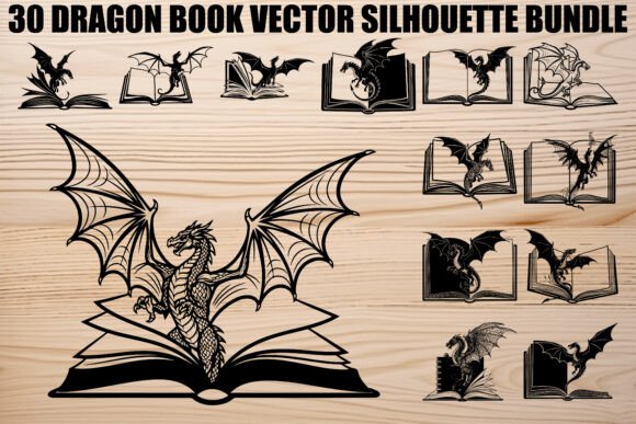 Dragon Book Silhouette Bundle: 30 Fantasy Vectors