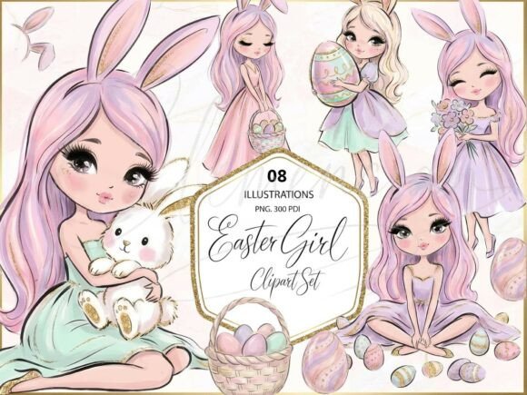 Easter Bunny Girl Clipart PNG Set Guide