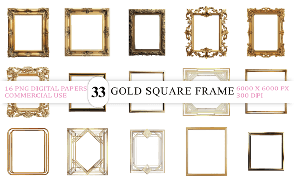 Elevate Your Visual Identity with the Gold Square Frame PNG Bundle