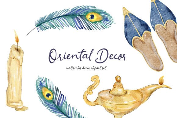 Elevating Design with the Watercolor Oriental Decor Clipart Set