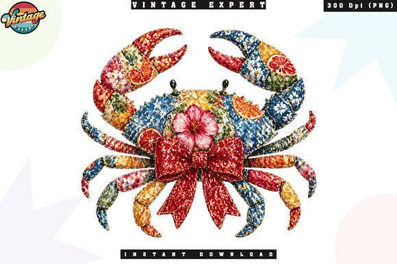 Elevating Summer Design with the Summer Floral Crab Patchwork PNG