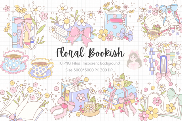 Floral Bookish Clipart PNG for Creators