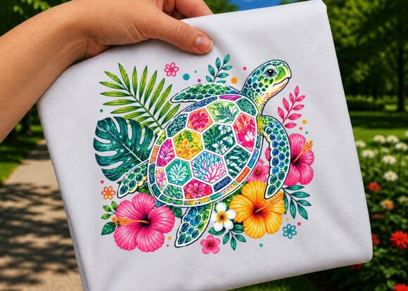 Floral Sea Turtle Colorful Topical PNG: A Versatile Asset for Coastal and Boho Design