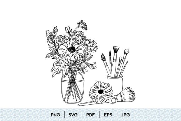 Floral Vase Art Tools Line Art: A Versatile Resource for Modern Design