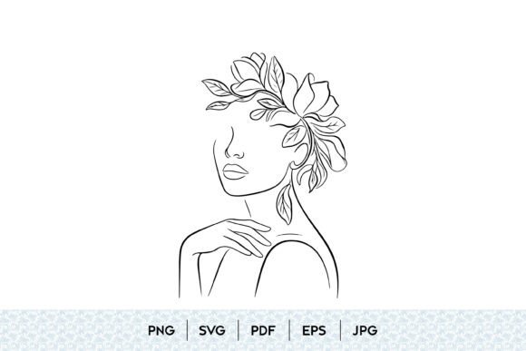 Floral Woman Face Line Art Portrait