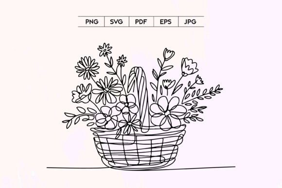 Flower Basket Bouquet Line Art Illustration Guide