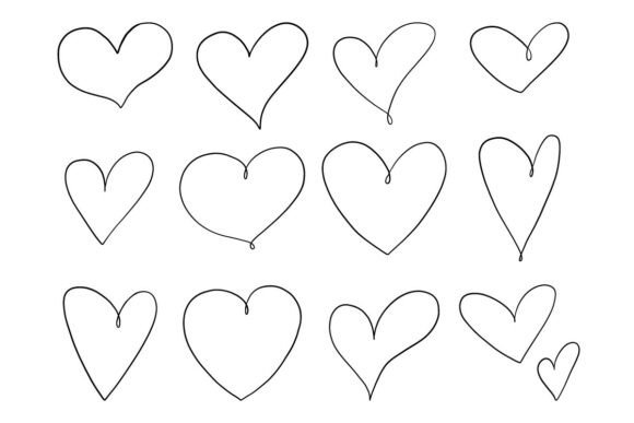 Hand Drawn Heart Outline Bundle Set