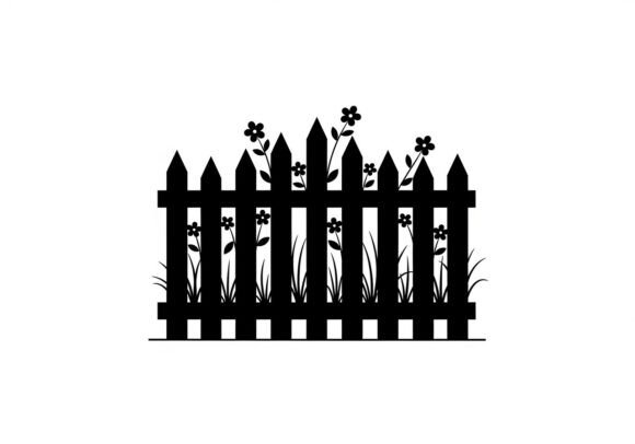 Silhouette Picket Fence with Flowers: A Versatile Design Asset for Creators