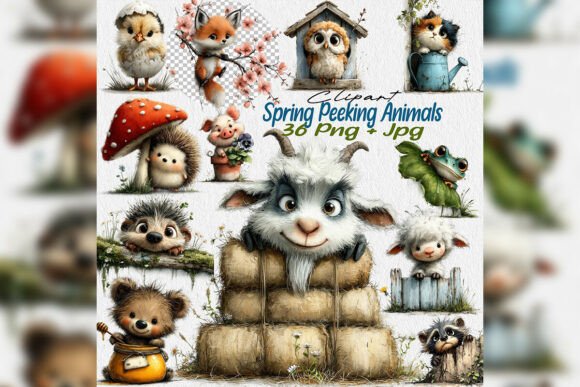 Spring Peeking Animals Clipart: Elevating Digital Design with Whimsical Charm
