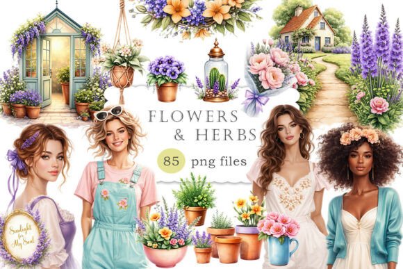 Strategic Visual Branding with Flowers Herbs Clipart Botanical Garden