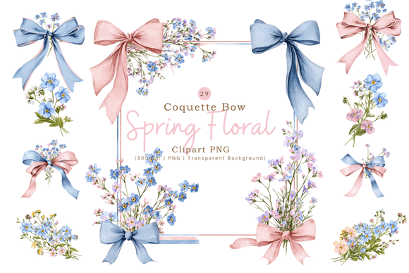 Strategic Visual Identity: Leveraging Coquette Bow Spring Floral Clipart PNG for Brand Differentiation