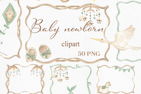 Strategic Visual Identity: Leveraging the Watercolor New Born Clipart, Frames Set for Brand Cohesion