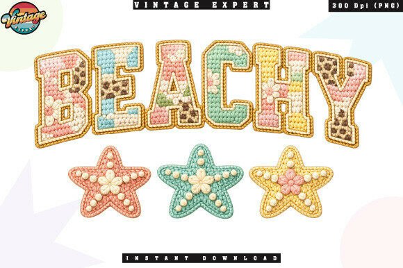 Summer Beach Crochet Faux Yarn PNG Design