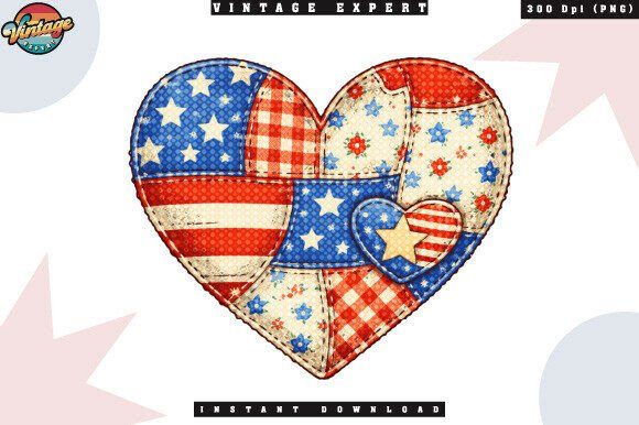 USA Patriotic Patchwork Heart PNG Design Guide
