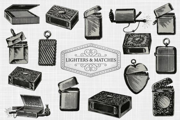 Vintage Lighters & Matches Clip Art