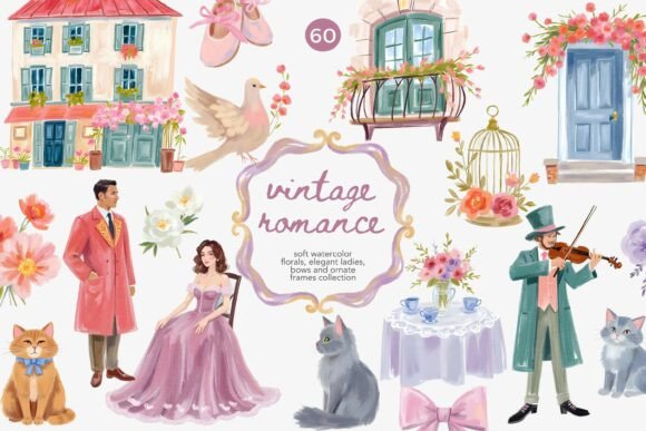 Vintage Romance Watercolor Illustrations: Elevating Design with Timeless Elegance