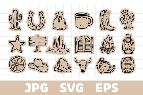 Vintage Wild West Scrapbook Sticker Set